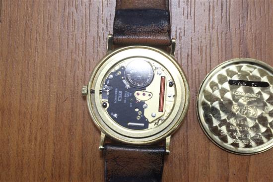 A gentlemans 18ct gold Longines quartz wrist watch,